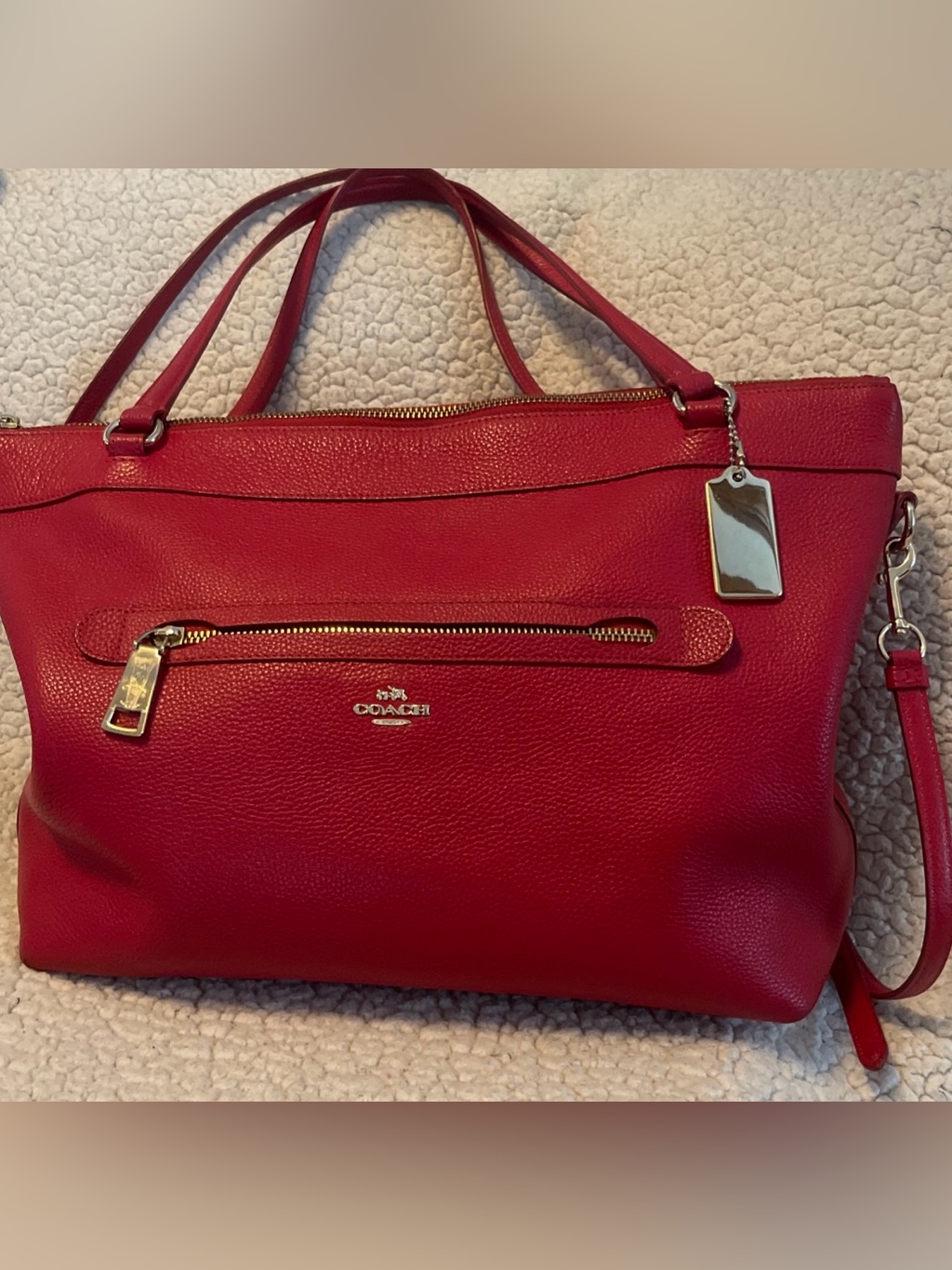Vintage Coach Red Peppled Leather Tote Bag